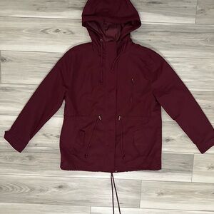 Red Hooded Raincoat with Adjustable Waist